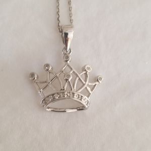 NWT Crown Diamond & 925 Sterling Silver Pendant Necklace